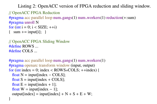 OpenACC version of FPGA reduction and sliding window
